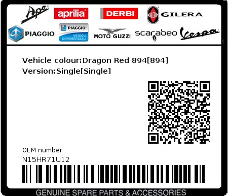 Product image: Piaggio - N15HR71U12 - Vehicle colour:Dragon Red 894[894]   Version:Single[Single]  0