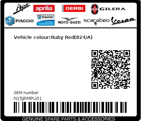 Product image: Piaggio - N15JRMPU01 - Vehicle colour:Ruby Red[824/A]  0