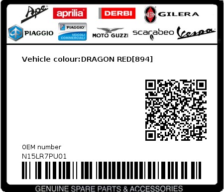 Product image: Piaggio - N15LR7PU01 - Vehicle colour:DRAGON RED[894]  0