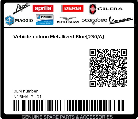 Product image: Piaggio - N15MALPU01 - Vehicle colour:Metallized Blue[230/A]  0