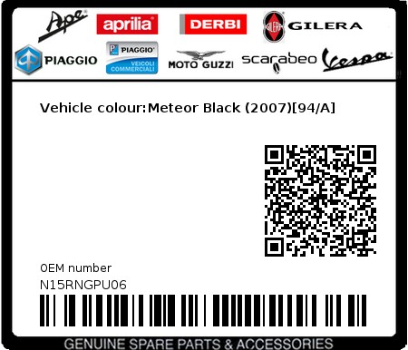 Product image: Piaggio - N15RNGPU06 - Vehicle colour:Meteor Black (2007)[94/A]  0