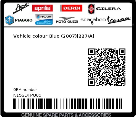 Product image: Piaggio - N15SDFPU05 - Vehicle colour:Blue (2007)[227/A]  0