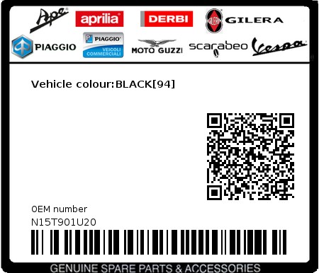 Product image: Piaggio - N15T901U20 - Vehicle colour:BLACK[94]  0
