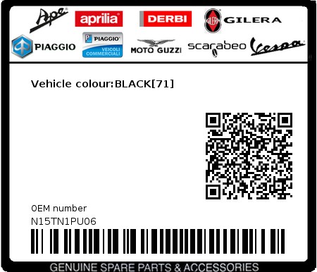 Product image: Piaggio - N15TN1PU06 - Vehicle colour:BLACK[71]  0