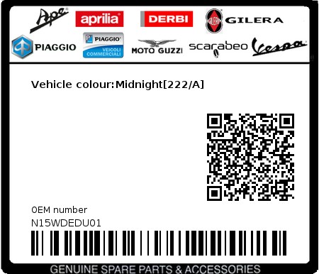 Product image: Piaggio - N15WDEDU01 - Vehicle colour:Midnight[222/A]  0