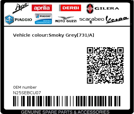 Product image: Piaggio - N25SEBCU07 - Vehicle colour:Smoky Grey[731/A]  0