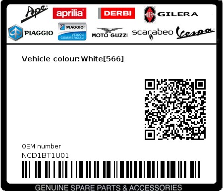 Product image: Piaggio - NCD1BT1U01 - Vehicle colour:White[566]  0