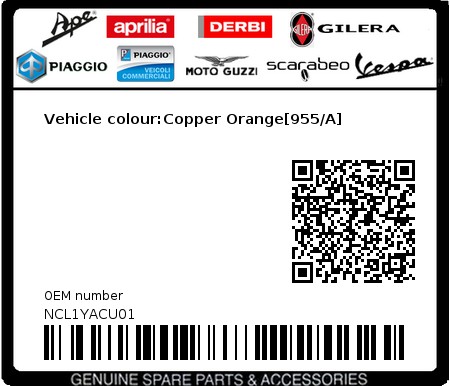 Product image: Piaggio - NCL1YACU01 - Vehicle colour:Copper Orange[955/A]  0