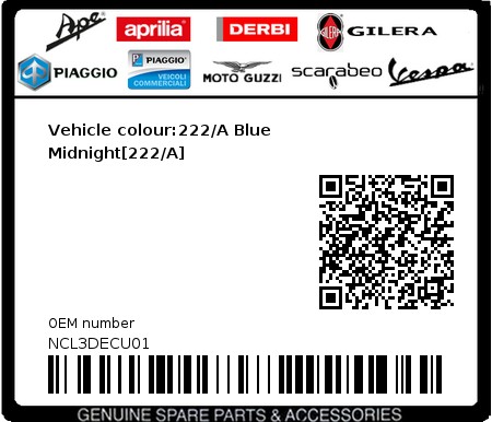 Product image: Piaggio - NCL3DECU01 - Vehicle colour:222/A Blue Midnight[222/A]  0