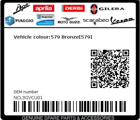Product image: Piaggio - NCL3GVCU01 - Vehicle colour:579 Bronze[579]  0