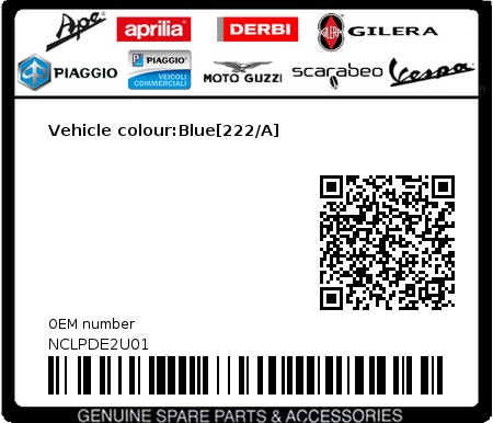 Product image: Piaggio - NCLPDE2U01 - Vehicle colour:Blue[222/A]  0
