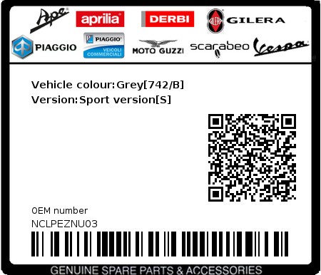Product image: Piaggio - NCLPEZNU03 - Vehicle colour:Grey[742/B]   Version:Sport version[S]  0