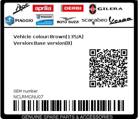 Product image: Piaggio - NCLRMGNU07 - Vehicle colour:Brown[135/A]   Version:Base version[B]  0