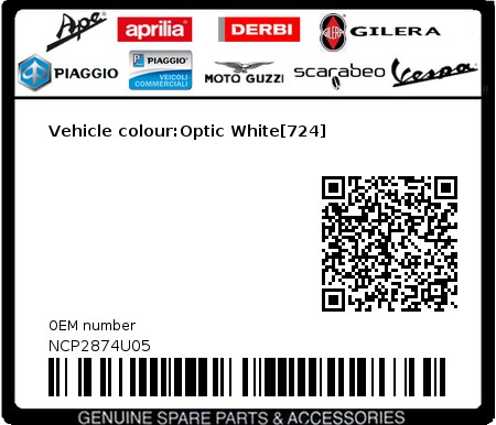 Product image: Piaggio - NCP2874U05 - Vehicle colour:Optic White[724]  0