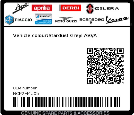 Product image: Piaggio - NCP2EI4U05 - Vehicle colour:Stardust Grey[760/A]  0