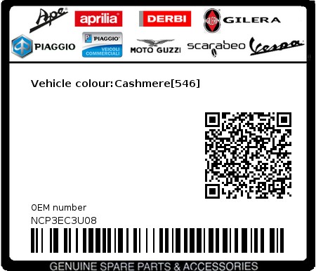 Product image: Piaggio - NCP3EC3U08 - Vehicle colour:Cashmere[546]  0