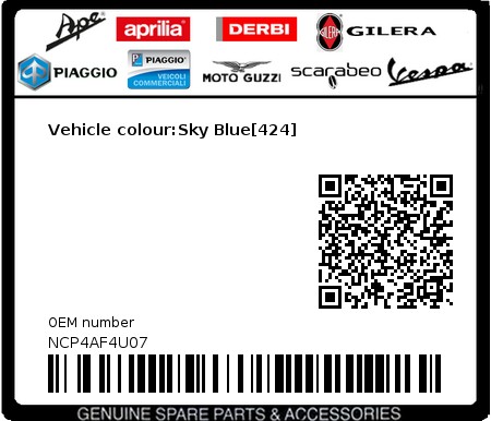 Product image: Piaggio - NCP4AF4U07 - Vehicle colour:Sky Blue[424]  0