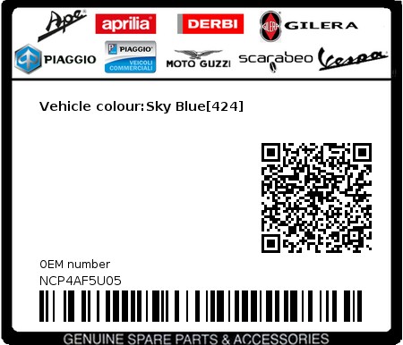 Product image: Piaggio - NCP4AF5U05 - Vehicle colour:Sky Blue[424]  0