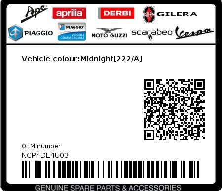 Product image: Piaggio - NCP4DE4U03 - Vehicle colour:Midnight[222/A]  0