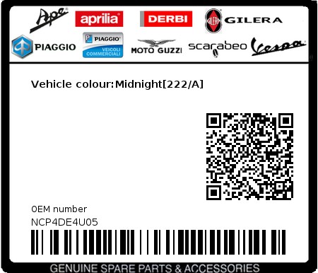 Product image: Piaggio - NCP4DE4U05 - Vehicle colour:Midnight[222/A]  0