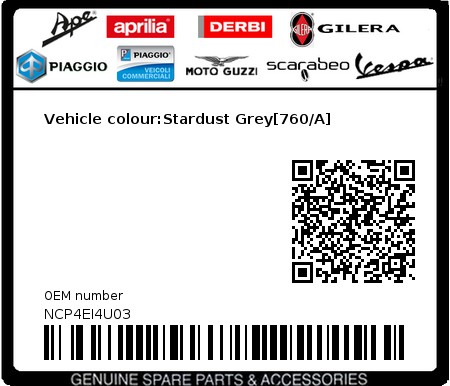 Product image: Piaggio - NCP4EI4U03 - Vehicle colour:Stardust Grey[760/A]  0