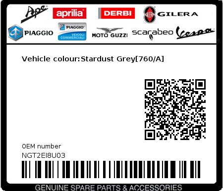 Product image: Piaggio - NGT2EI8U03 - Vehicle colour:Stardust Grey[760/A]  0