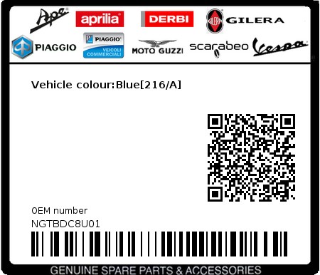 Product image: Piaggio - NGTBDC8U01 - Vehicle colour:Blue[216/A]  0
