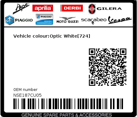 Product image: Piaggio - NSE187CU05 - Vehicle colour:Optic White[724]  0