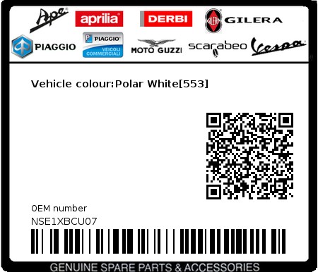 Product image: Piaggio - NSE1XBCU07 - Vehicle colour:Polar White[553]  0