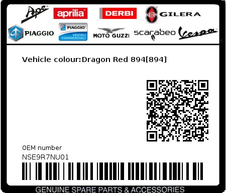 Product image: Piaggio - NSE9R7NU01 - Vehicle colour:Dragon Red 894[894]  0