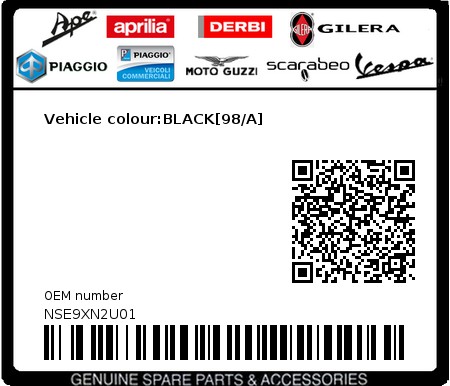Product image: Piaggio - NSE9XN2U01 - Vehicle colour:BLACK[98/A]  0