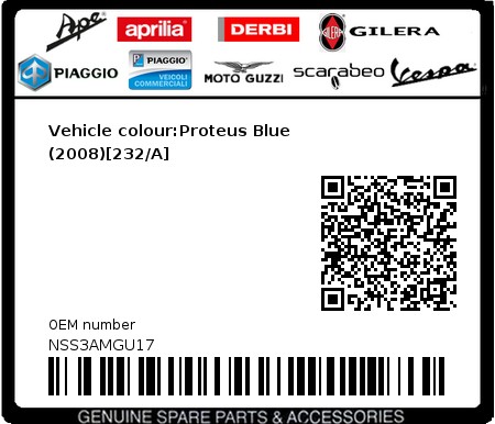 Product image: Piaggio - NSS3AMGU17 - Vehicle colour:Proteus Blue (2008)[232/A]  0