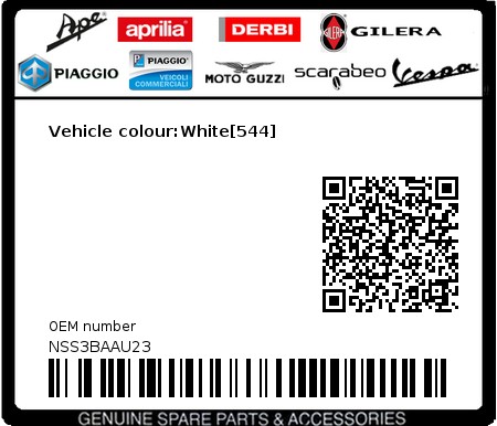 Product image: Piaggio - NSS3BAAU23 - Vehicle colour:White[544]  0