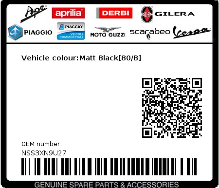 Product image: Piaggio - NSS3XN9U27 - Vehicle colour:Matt Black[80/B]  0