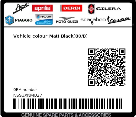 Product image: Piaggio - NSS3XNMU27 - Vehicle colour:Matt Black[80/B]  0