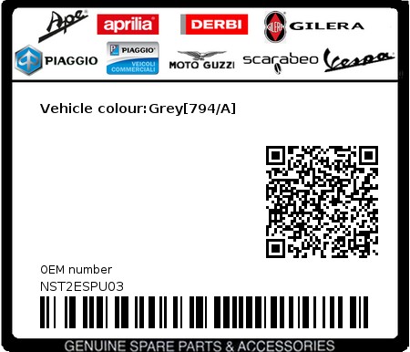 Product image: Piaggio - NST2ESPU03 - Vehicle colour:Grey[794/A]  0
