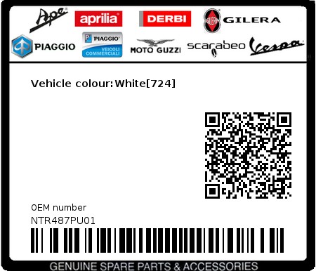 Product image: Piaggio - NTR487PU01 - Vehicle colour:White[724]  0
