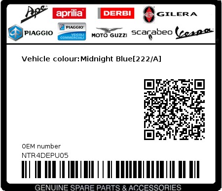 Product image: Piaggio - NTR4DEPU05 - Vehicle colour:Midnight Blue[222/A]  0