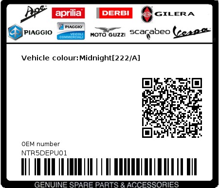 Product image: Piaggio - NTR5DEPU01 - Vehicle colour:Midnight[222/A]  0