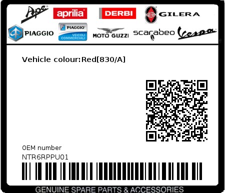 Product image: Piaggio - NTR6RPPU01 - Vehicle colour:Red[830/A]  0