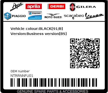 Product image: Piaggio - NTRRNNFU01 - Vehicle colour:BLACK[91/B]   Version:Business version[BS]  0
