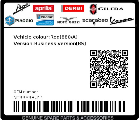 Product image: Piaggio - NTRRYRBU11 - Vehicle colour:Red[880/A]   Version:Business version[BS]  0