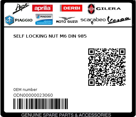 Product image: Piaggio - ODN00000023060 - SELF LOCKING NUT M6 DIN 985  0