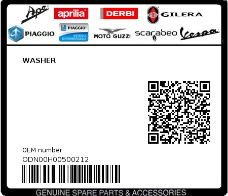 Product image: Piaggio - ODN00H00500212 - WASHER  0