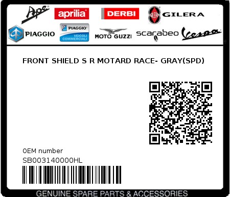 Product image: Piaggio - SB003140000HL - FRONT SHIELD S R MOTARD RACE- GRAY(SPD)  0