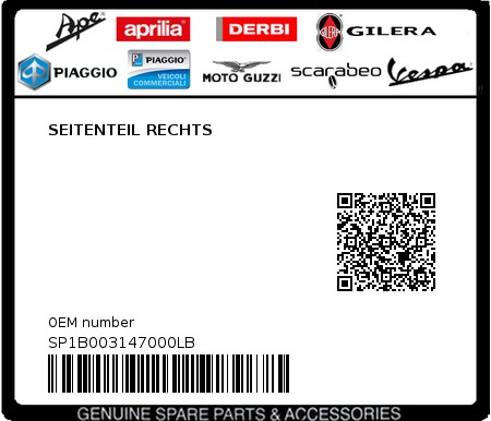 Product image: Piaggio - SP1B003147000LB - SEITENTEIL RECHTS  0
