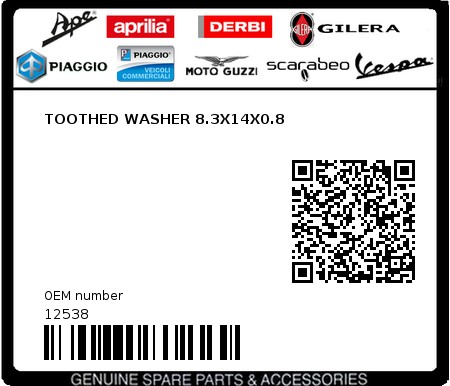 Product image: Vespa - 12538 - TOOTHED WASHER 8.3X14X0.8  0
