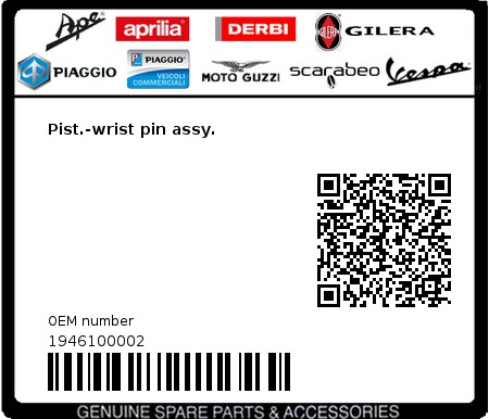 Product image: Vespa - 1946100002 - Pist.-wrist pin assy.   0