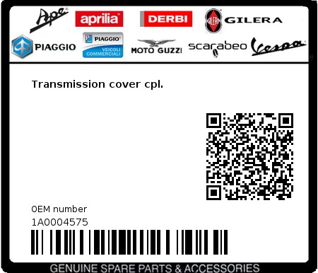 Product image: Vespa - 1A0004575 - Transmission cover cpl.   0
