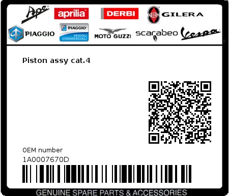 Product image: Vespa - 1A0007670D - Piston assy cat.4   0